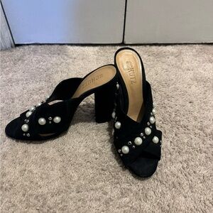 SCHUTZ Black Heels with Pearl Accents